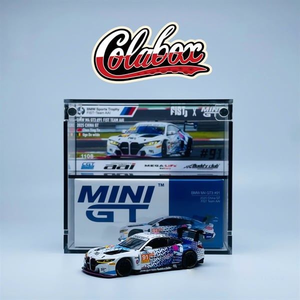  Hộp trưng bày mica cho xe BMW BMW M4 GT3 #91 FIST Team AAI 2025 China GT MiniGT có khung ảnh tỉ lệ 1:64 Colabox 1108 PKC 