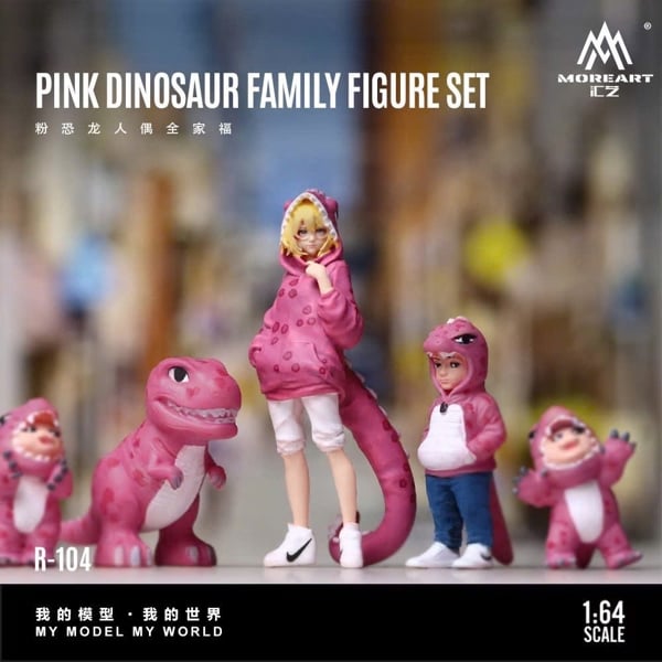  Mô hình figure Set Family Roxy pink dinosaur tỉ lệ 1:64 MOREART MO223104 