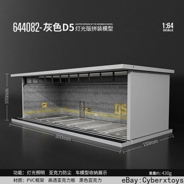  Hộp trưng bày mô phỏng dirorama garage Gray D5 lighting assembly scene tỉ lệ 1:64 M-cool MoreArt MO914082 