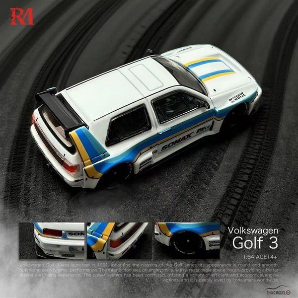  Mô hình xe Volkwagen Golf MK 3 white racing tỉ lệ 1:64 Rhino model OT64491 