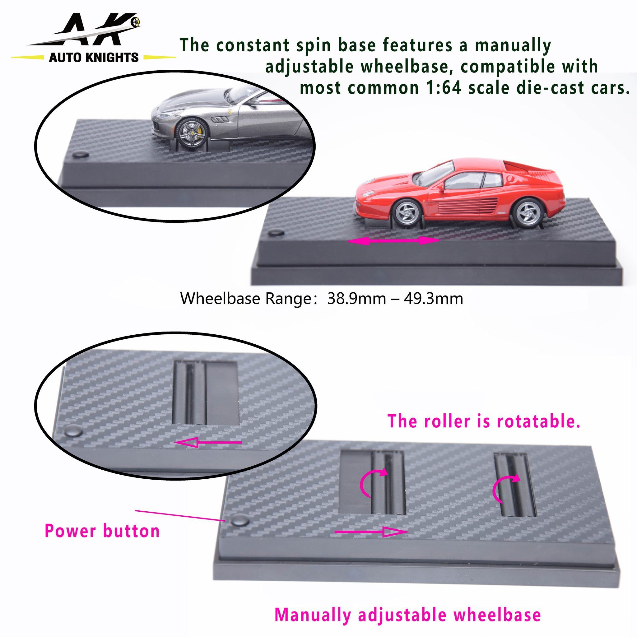  Phụ kiện trưng bày bàn xe chạy Electric Display Stand – Constant Spin Base bằng pin tỉ lệ 1:64 Auto Knights 