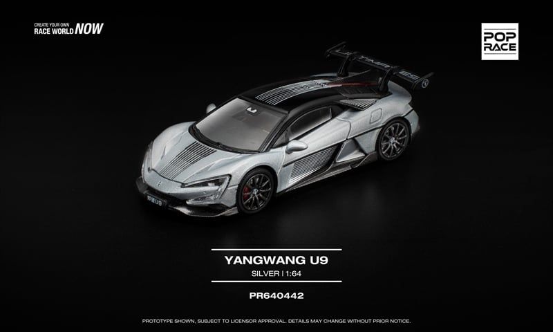  Mô hình xe ô tô Yangwang U9 silver Hypercar tỉ lệ 1:64 Poprace PR640442 