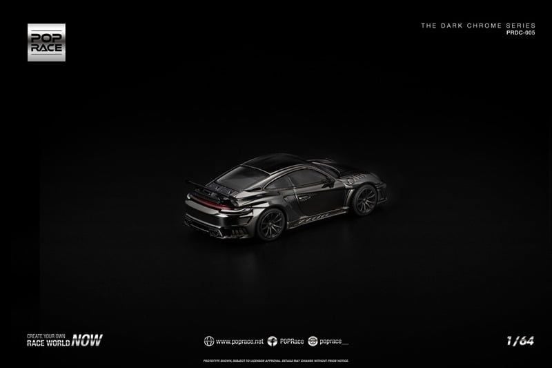  Mô hình xe Porsche 992 Stinger GTR Dark Chrome tỉ lệ 1:64 Poprace PRDC005 