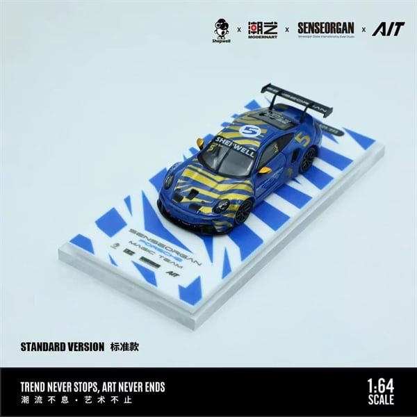  Mô hình xe Porsche 911 CUP Blue Gold Thorn #5 tỉ lệ 1:64 Modernart x Senseorgan x AIT MD647313 