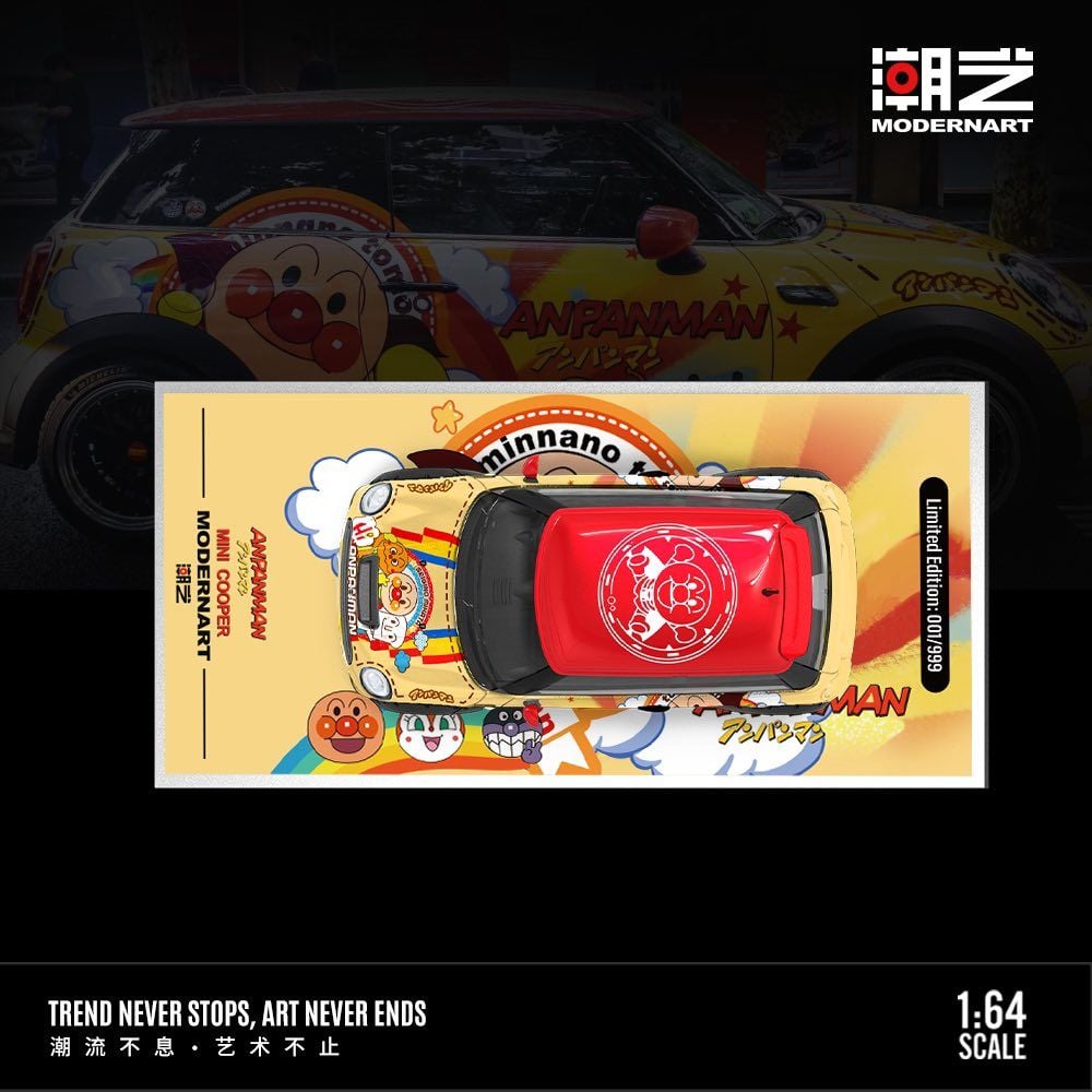  Mô hình xe Mini Cooper custom Anpanman Bread Superman Painting limited 999pcs tỉ lệ 1:64 ModernArt MD643643 