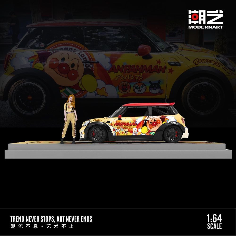  Mô hình xe Mini Cooper custom Anpanman Bread Superman Painting limited 999pcs tỉ lệ 1:64 ModernArt MD643643 