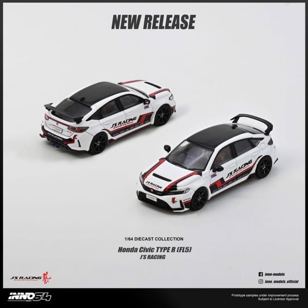  Mô hình xe HONDA CIVIC (FL5) J'S RACING tỉ lệ 1:64 Inno64 model IN64-FL5JS-WHI 