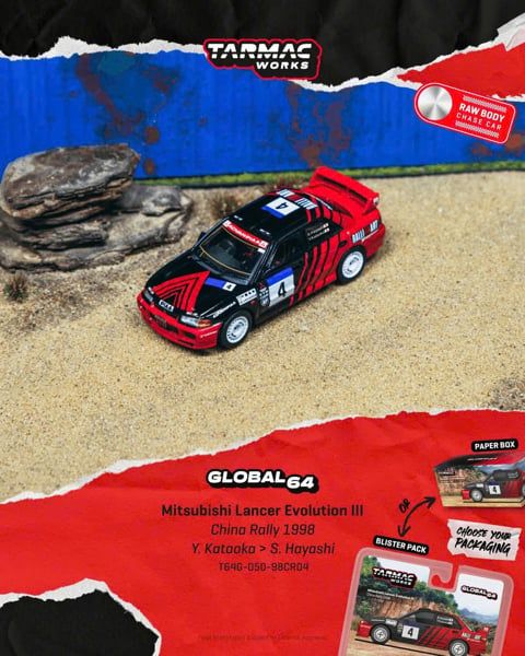  Mô hình xe Mitsubishi Lancer Evolution III bản box tỉ lệ 1:64 Tarmac Works T64G-050-98CR04 