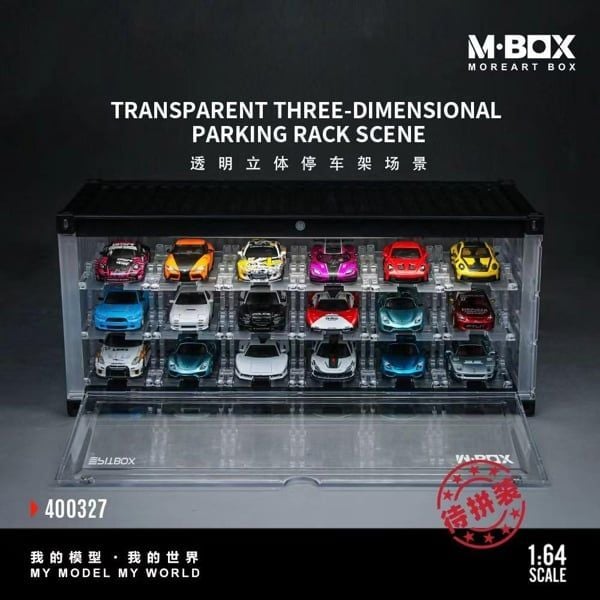  Hộp trưng bày container Cảnh giá đỗ xe 3D trong suốt kích thước 33.4cm x 14.5cm x 7.8cm tỉ lệ 1:64 MoreArt Box M-BOX MB400327 