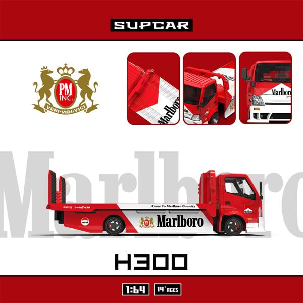  Mô hình xe H300 Flatbed Transport Trailer - Marlboro coating tỉ lệ 1:64 Supcar SC647249 
