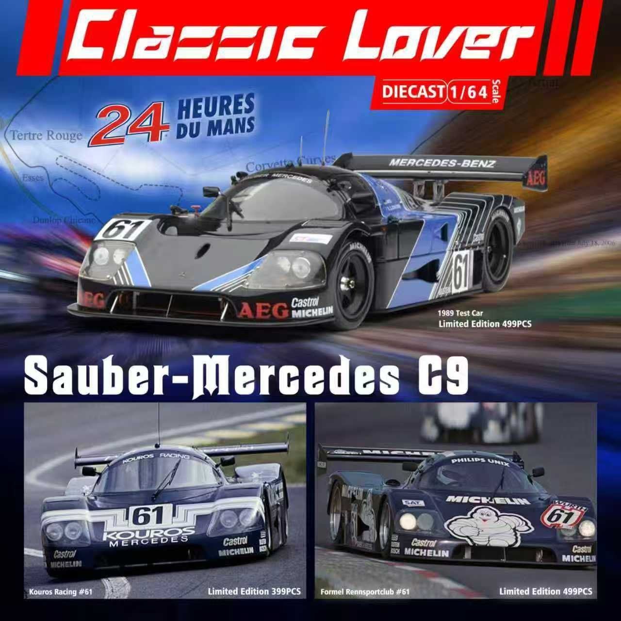  Mô hình xe đua Mercedes Benz C9 Sauber 1980s Lemans 24h legend! tỉ lệ 1:64 Classic Lover OT64695 