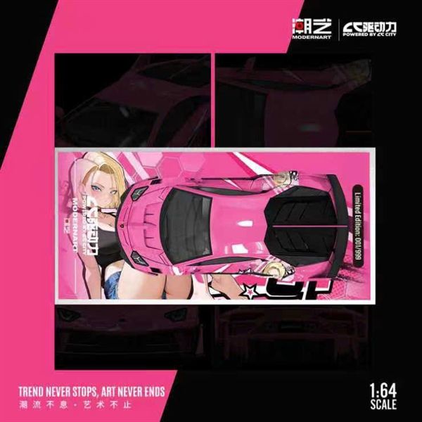  Mô hình xe ô tô Lamborghini Aventador GT EVO pink custom Dragon Ball Android 18 limited 999pcs tỉ lệ 1:64 Modern Art & CC MD643829 