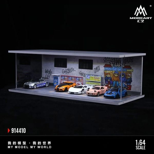  Hộp trưng bày mô phỏng bãi đỗ xe Parking lot - Art Graffiti Wall Lighting Edition Scene kích thước 30cmx13.3cmx10cm tỉ lệ 1:64 MoreArt MO914410 