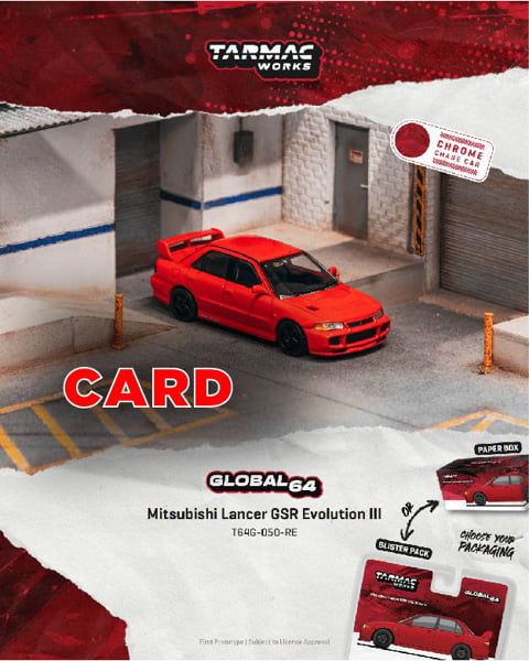  Mô hình xe Mitsubishi Lancer GSR Evolution III (Red) card tỉ lệ 1:64 Tarmac Worrks T64G-050-RE 