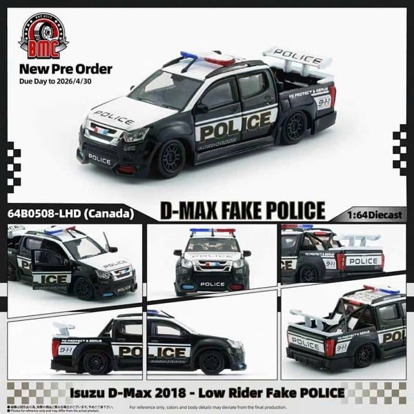  Mô hình xe Isuzu D-Max 2018 police custom- Tay lái bên trái (Canada) tỉ lệ 1:64 BMC 