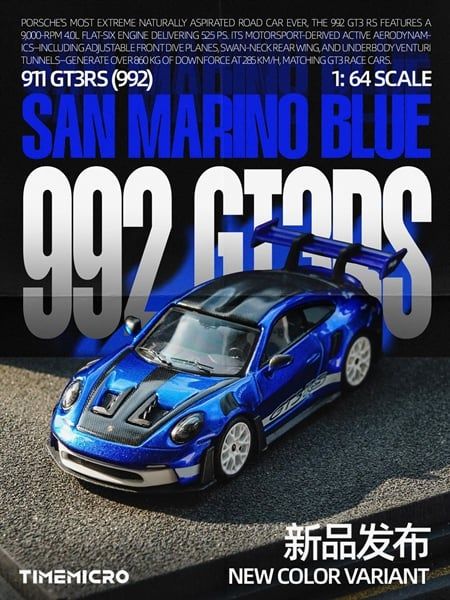  Mô hình xe Porsche 992 GT3 RS San Marina Blue tỉ lệ 1:64 Time Micro TM644643 