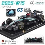  Mô hình xe đua F1 Formula Mercedes Benz Petronas 2024 W15 E Performance hộp mica có figure tỉ lệ 1:24 Bburago 28063 OT24123 