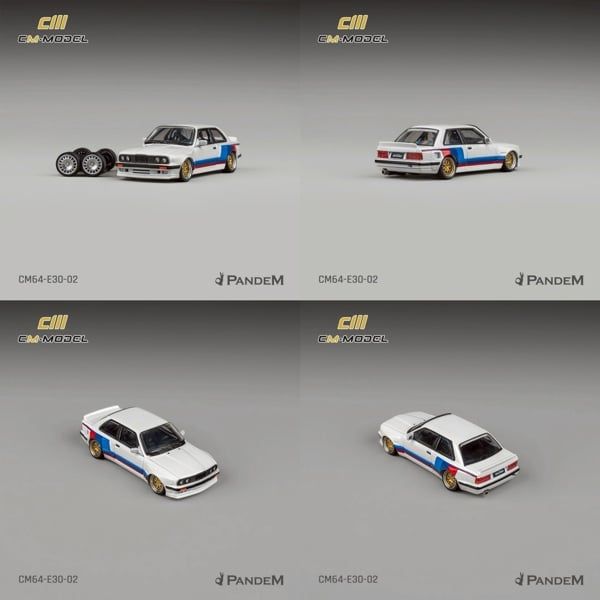  Mô hình xe BMW Pandem M3 E30 Alpine White with M Tri-Stripes tỉ lệ 1:64 CM model CM64-E30-02 