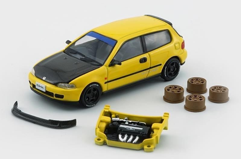  Mô hình xe Honda EG6 Yellow Carbon Bonnet (TAS HK 25) Limited tỉ lệ 1:64 BMC model 64B0483 