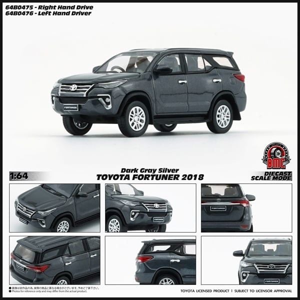  Mô hình xe Toyota Fortuner 2018 Dark Grey tỉ lệ 1:64 BMC 