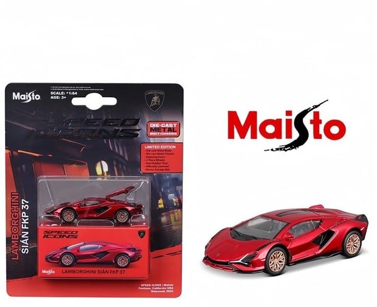  Mô hình xe Lamborghini Sian FKP 37 matt red - Speed Icon bản card tỉ lệ 1:64 Maisto 15706 