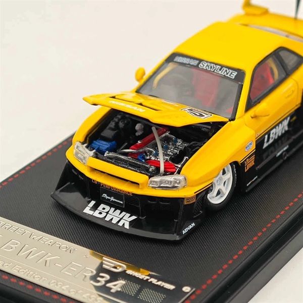  Mô hình xe NISSAN GT-R ER34 #5 LBWK Yellow tỉ lệ 1:64 Street Weapon OT64479 
