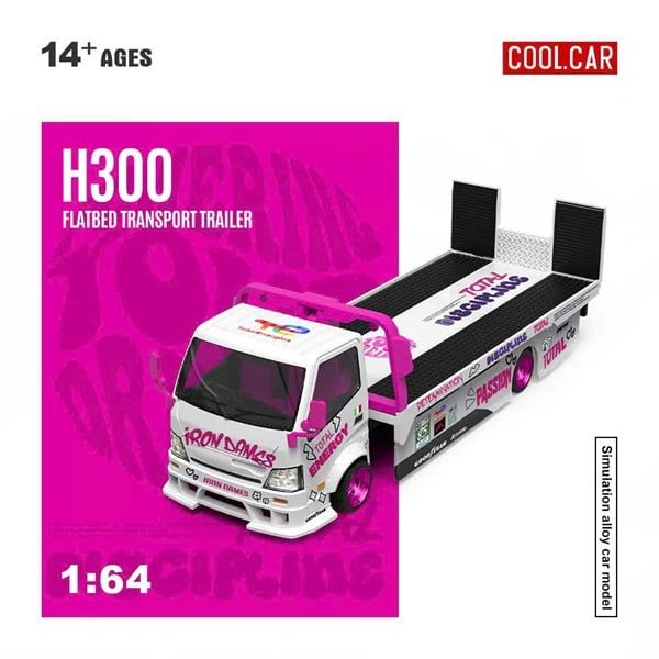  Mô hình xe tải thớt trượtH300 Flatbed Transport Trailer Iron Maiden White & Pink Paint Scheme tỉ lệ 1:64 Coolcar CC647230 