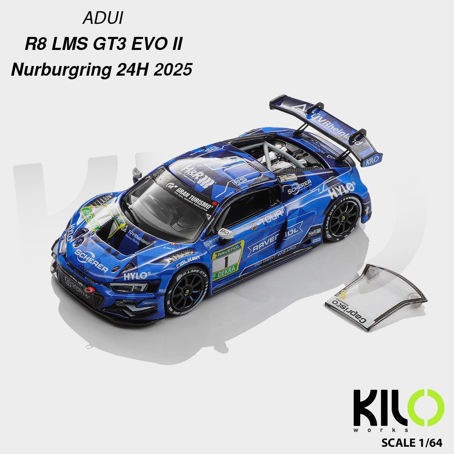  Mô hình xe Audi R8 LMS GT3 EVO ll Nurburgring 24H 2025 tỉ lệ 1:64 KILOworks KLW0036-1 