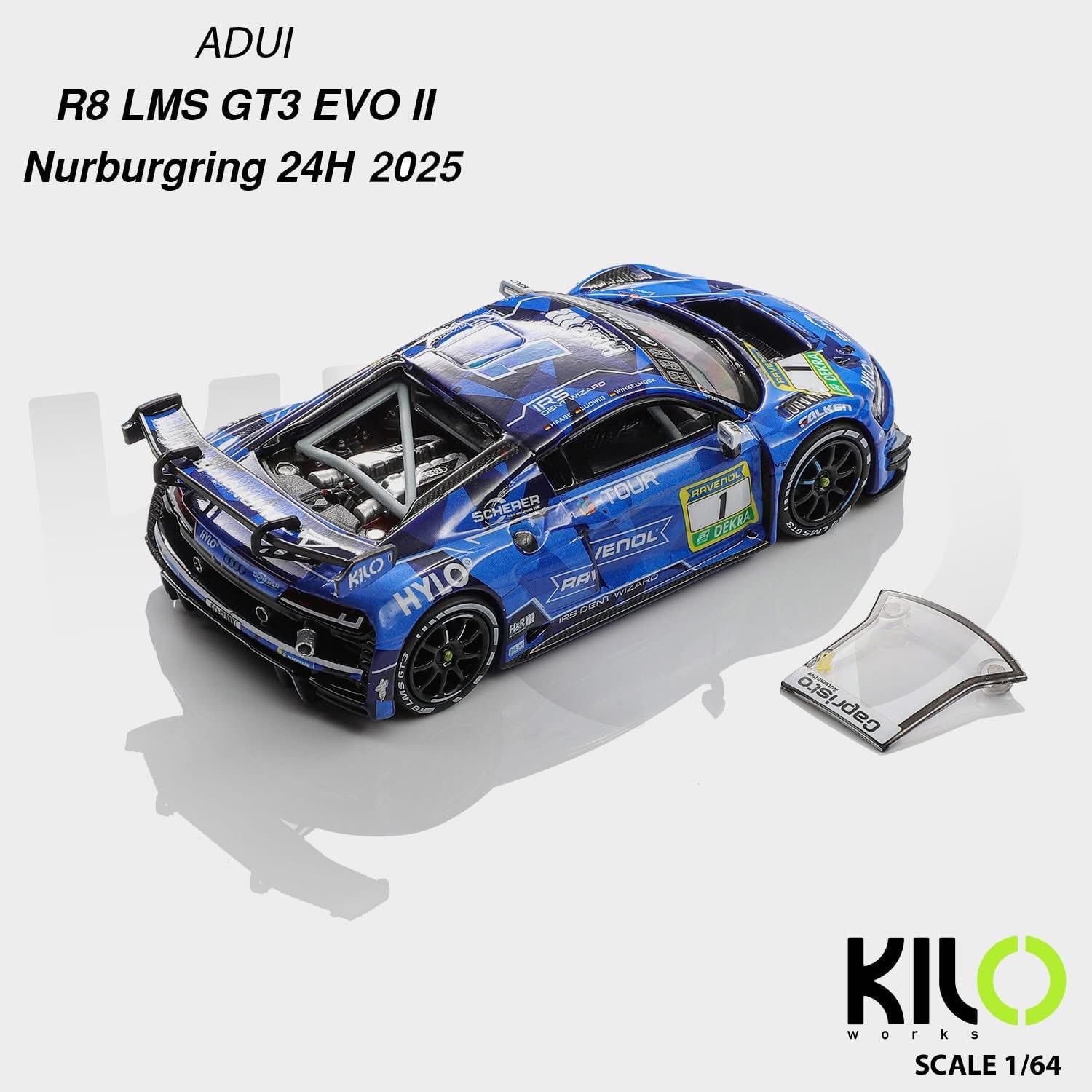  Mô hình xe Audi R8 LMS GT3 EVO ll Nurburgring 24H 2025 tỉ lệ 1:64 KILOworks KLW0036-1 