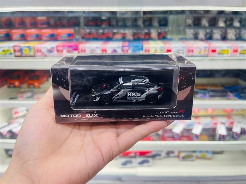 Mô hình xe Honda Civic Type R (FL5) HKS Livery mở được capo tỉ lệ 1:64 Motorhelix OT64651 
