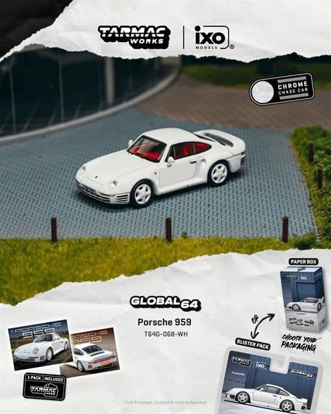  Mô hình xe Porsche 959 bản card tỉ lệ 1:64 Tarmac Works T64G-068-WH 