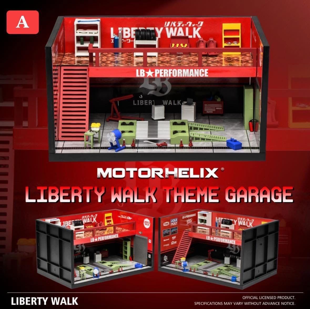  Hộp trưng bày mô phỏng diorama garage Liberty Walk AUTOBACS Theme Garage kích thước 17 x 11 x 9.5cm tỉ lệ 1:64 Motorhelix MH OT64769 