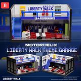  Hộp trưng bày mô phỏng diorama garage Liberty Walk AUTOBACS Theme Garage kích thước 17 x 11 x 9.5cm tỉ lệ 1:64 Motorhelix MH OT64769 