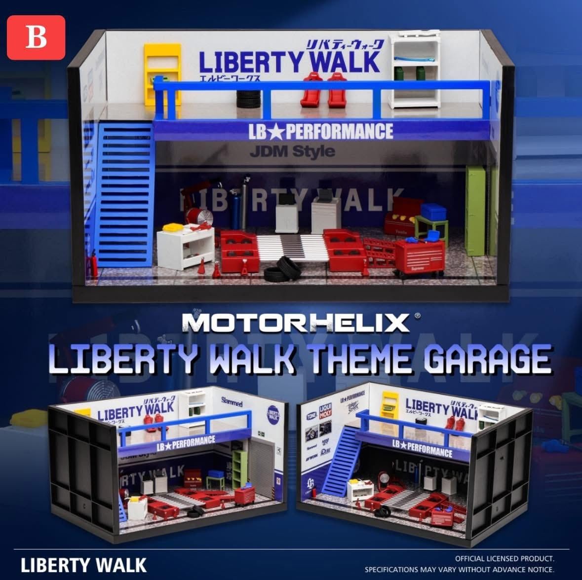  Hộp trưng bày mô phỏng diorama garage Liberty Walk AUTOBACS Theme Garage kích thước 17 x 11 x 9.5cm tỉ lệ 1:64 Motorhelix MH OT64769 