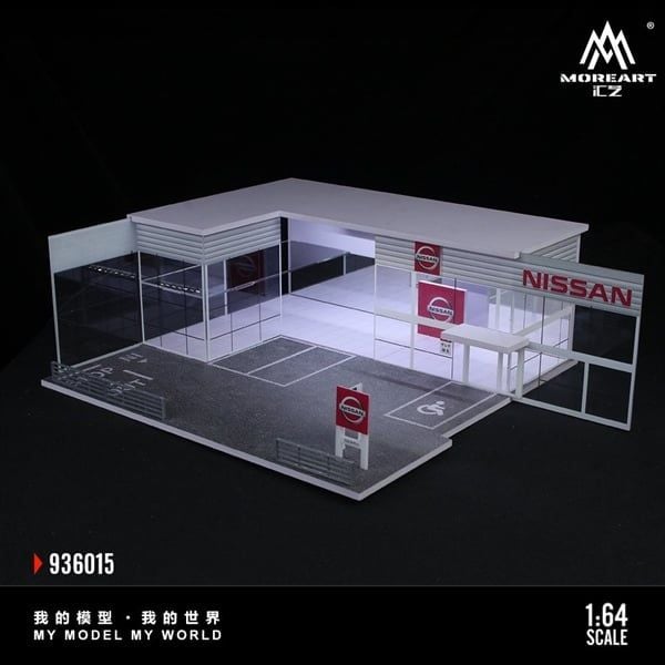  Hộp trưng bày mô phỏng showroom Nissan store có đèn kích thước 30cm x 15cm x 10cmtỉ lệ 1:64 MoreArt MO936015 