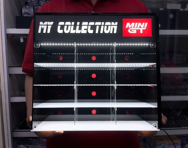  Phụ kiện hộp mica kệ trưng bày 15 ô - có đèn led kích thước 43x10x37 cm cho mô hình xe MiniGT-Kaido House tỉ lệ 1:64 Autono1 MCD_0012 
