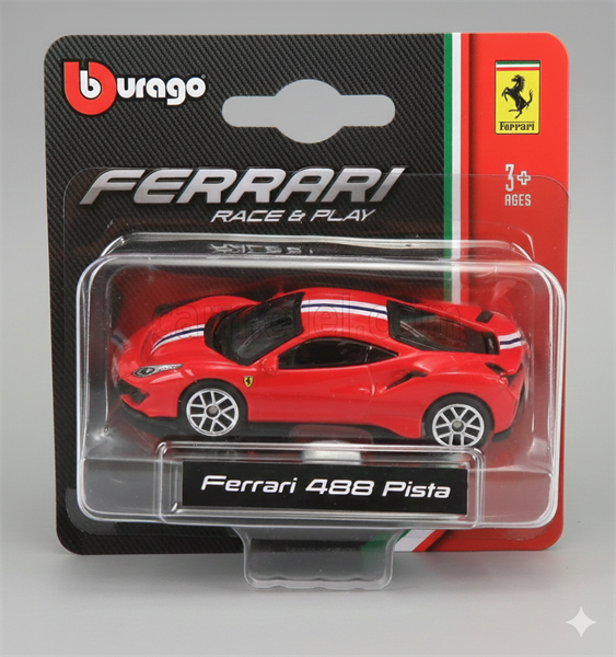  Mô hình xe Ferrari 488 pista red bản card Race&play DRIVE tỉ lệ 1:64 Bburago 18-56000 