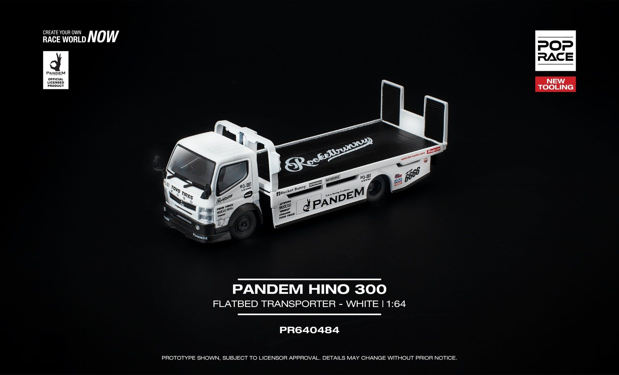  Mô hinh xe Pandem Hino 300 FLatbed Transporter white tỉ lệ 1:64 Pop Race PR640484 