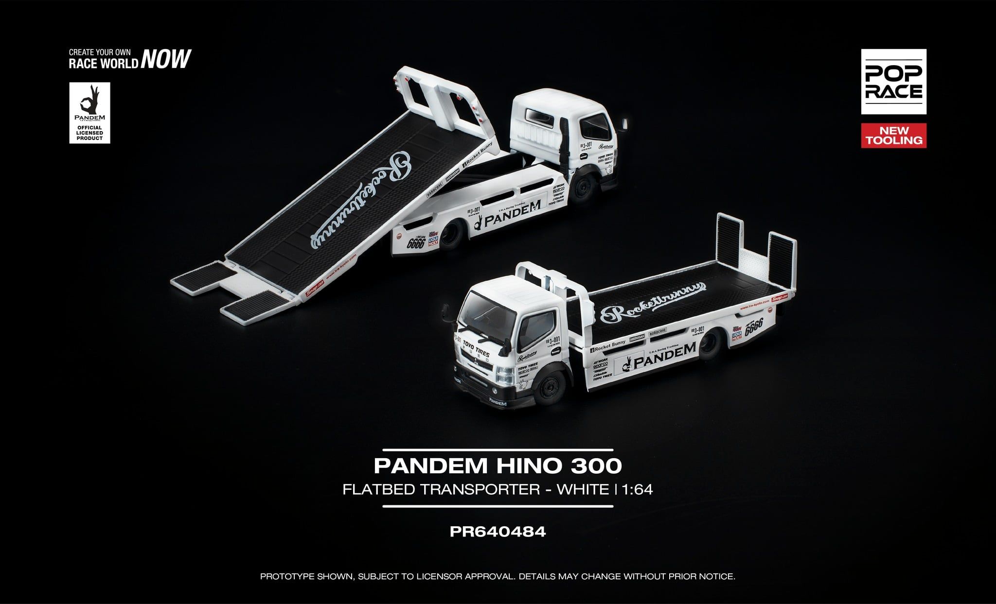  Mô hinh xe Pandem Hino 300 FLatbed Transporter white tỉ lệ 1:64 Pop Race PR640484 