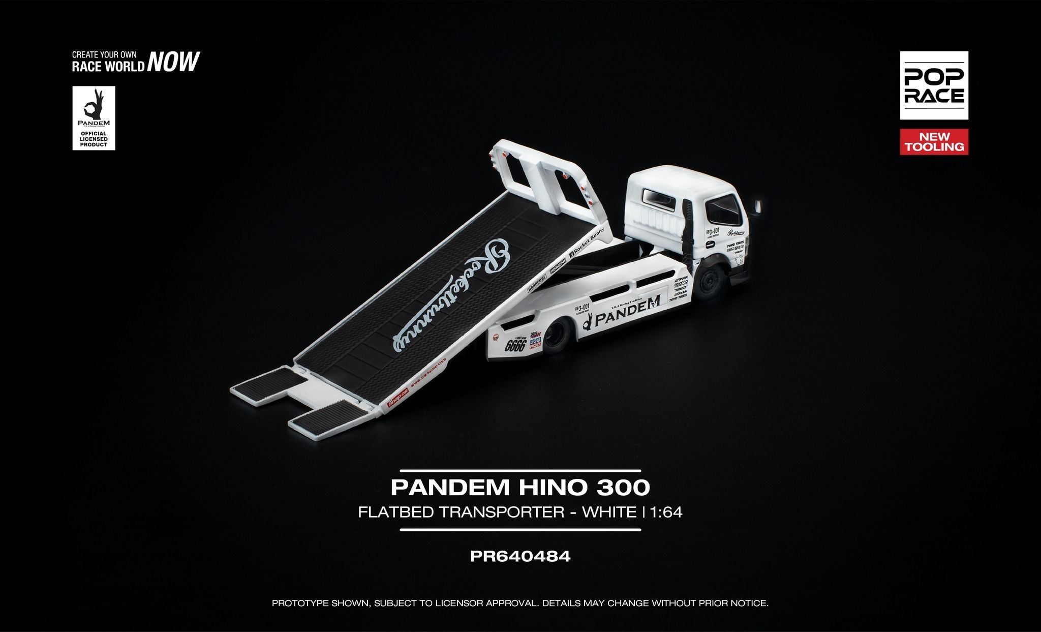  Mô hinh xe Pandem Hino 300 FLatbed Transporter white tỉ lệ 1:64 Pop Race PR640484 