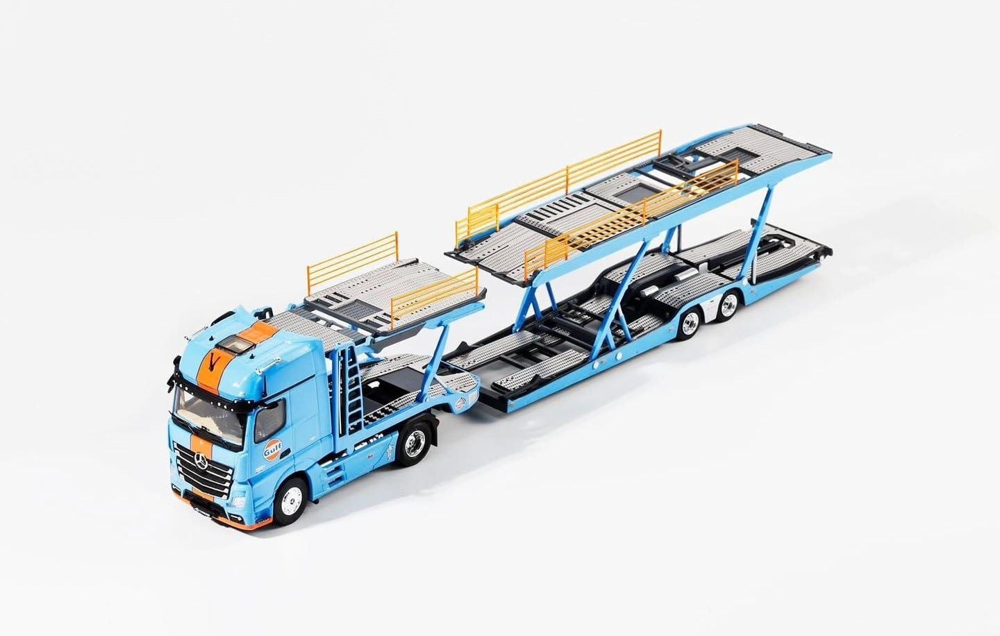  Mô hình xe tải kéo Mercedes Benz Actros Truck vận chuyển xe tỉ lệ 1:64 Shadow Pro Gulf KS-069-619 