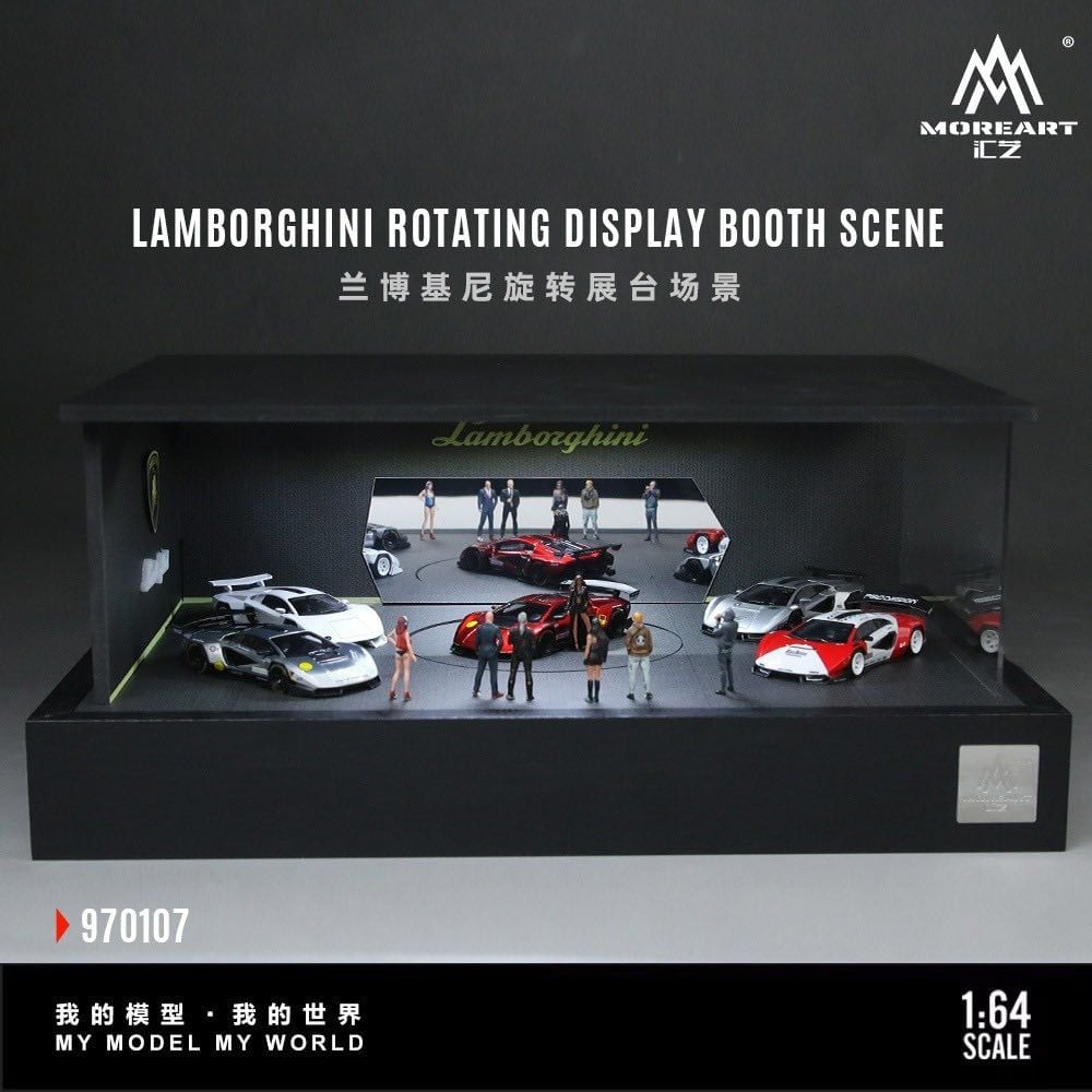  Hộp trưng bày mica mô phỏng Lamborghini xoay màn hình đứng cảnh mô hình 1:64 MoreArt MO970107 