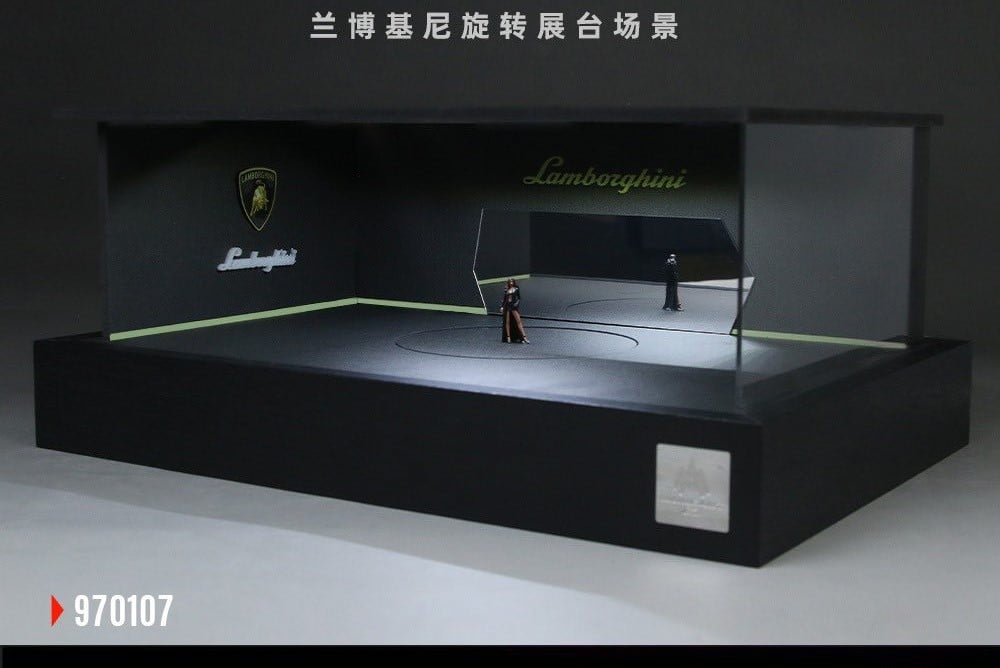  Hộp trưng bày mica mô phỏng Lamborghini xoay màn hình đứng cảnh mô hình 1:64 MoreArt MO970107 