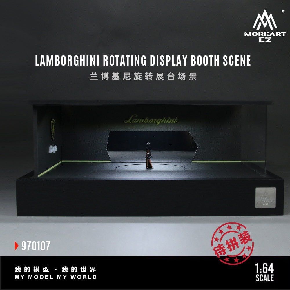  Hộp trưng bày mica mô phỏng Lamborghini xoay màn hình đứng cảnh mô hình 1:64 MoreArt MO970107 