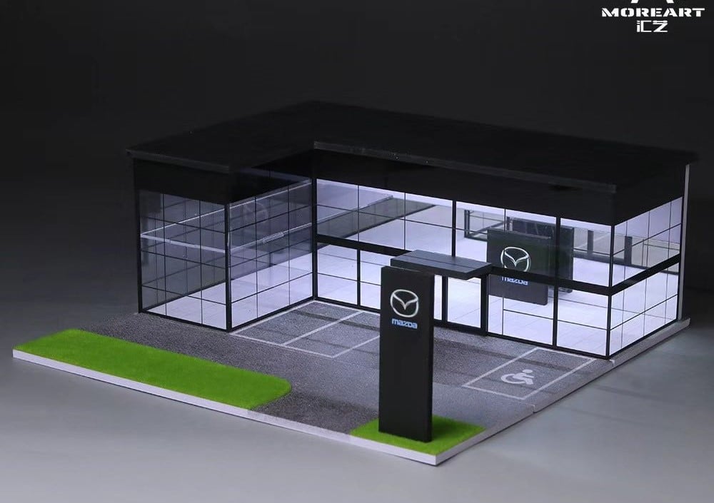  Hộp trưng bày mô phỏng showroom Mazda Dealership kích thước 30cm x 30cm x 11.5cm tỉ lệ 1:64 Moreart MO936018 