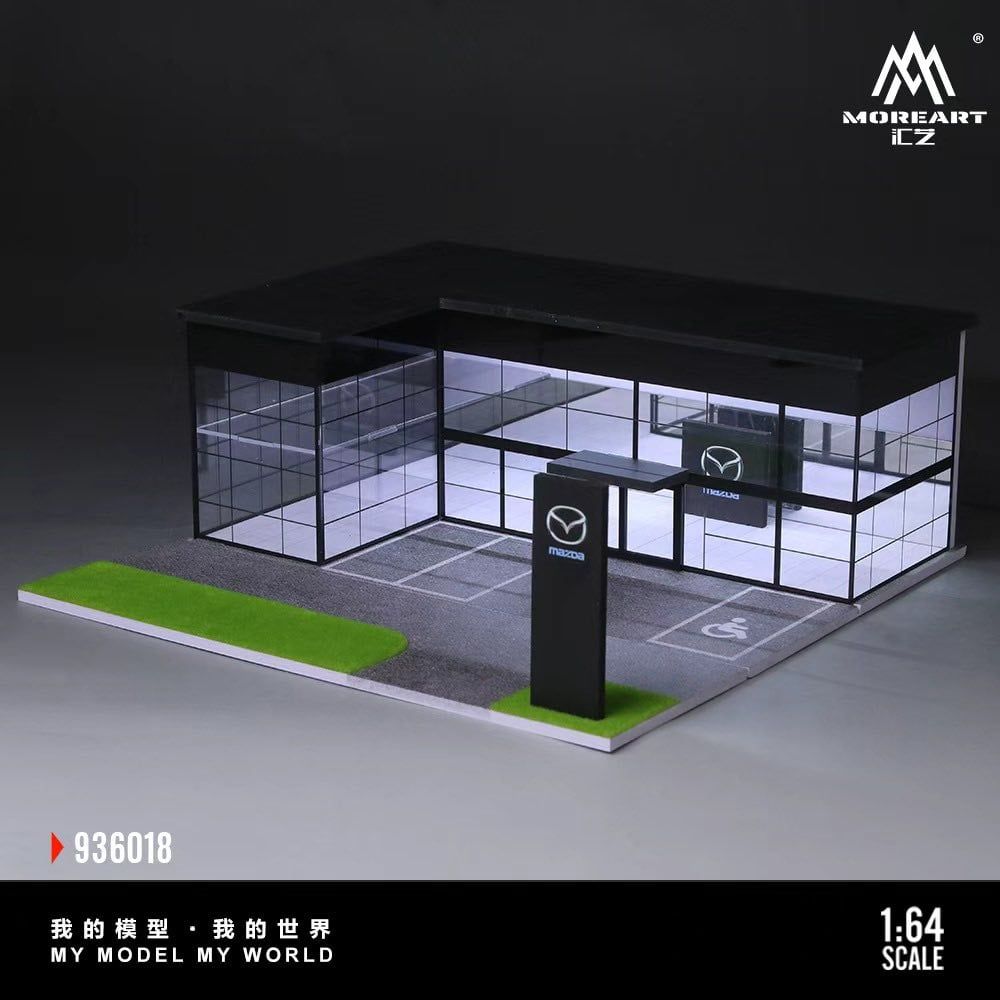  Hộp trưng bày mô phỏng showroom Mazda Dealership kích thước 30cm x 30cm x 11.5cm tỉ lệ 1:64 Moreart MO936018 