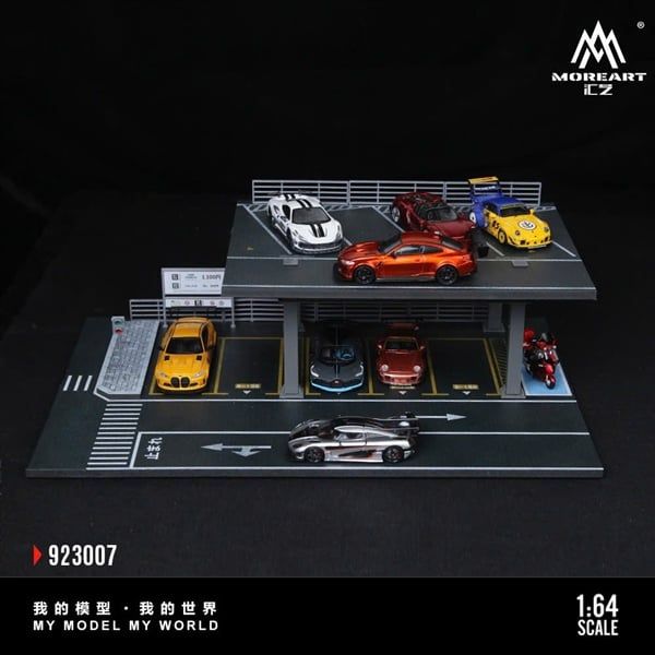  Hộp trưng bày mô phỏng bãi đỗ xe 2 tầng lắp ghép Steel Frame Structure Platform Parking Scene G tỉ lệ 1:64 MoreArt MO923007 