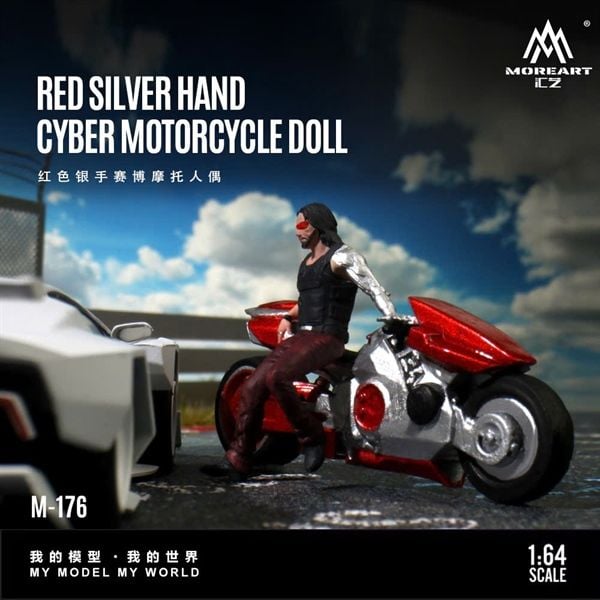  Mô hình nhân vật Red Silver Handed Cyber Motorcycle Doll Simulation Resin Model tỉ lệ 1:64 MoreArt MO222176 