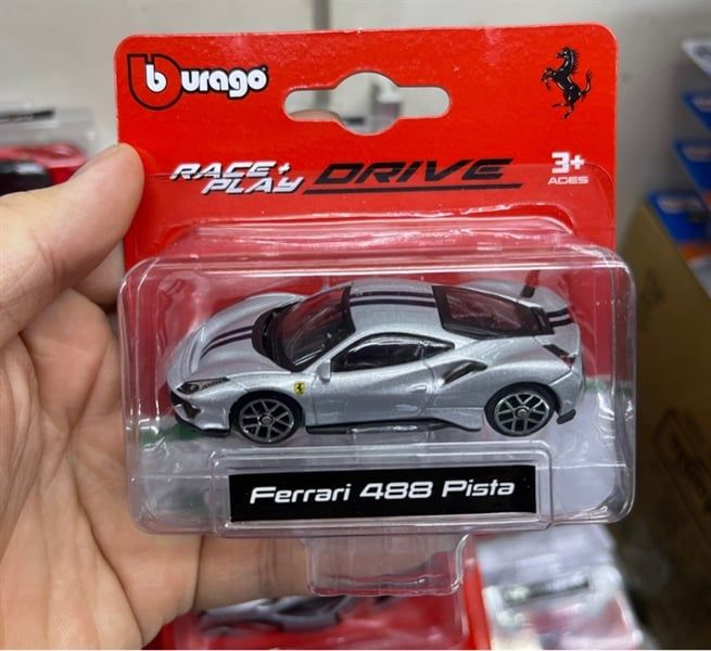  Mô hình xe Ferrari 488 pista silver bản card tỉ lệ 1:64 Bburago 18-56000 