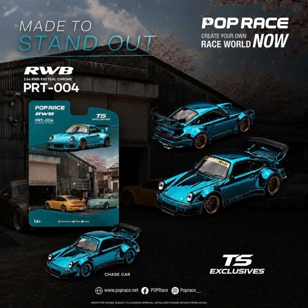 Mô hình xe RWB 930 TEAL CHROME tỉ lệ 1:64 Pop Race PRT004 